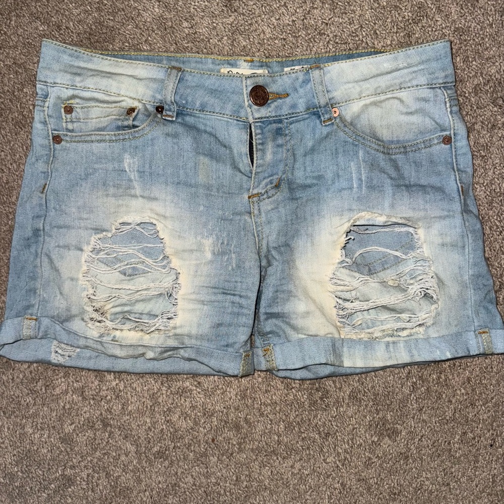 Indigo Rein Blue Distressed Jean Shorts - Picture 2 of 5